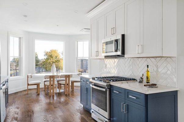 Dining room, Interior, Kitchen, Recessed Lighting, Stainless Steel Appliances, Wood Texture Flooring