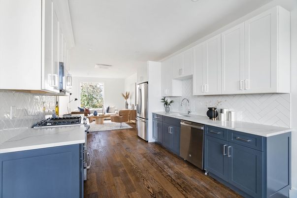 Interior, Kitchen, Living room, Stainless Steel Appliances, Wood Texture Flooring