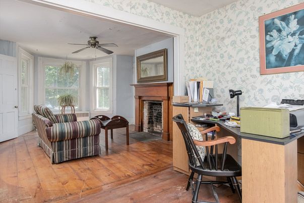 Fireplace, Home Office, Interior, Wood Texture Flooring
