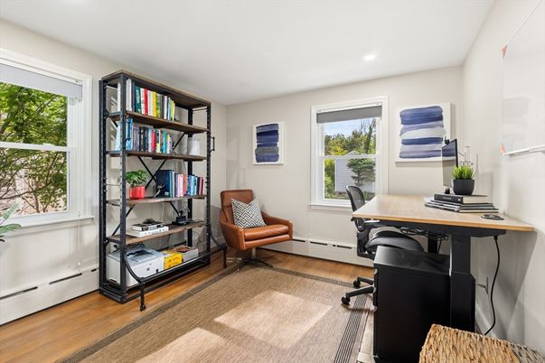 Home Office, Interior, Recessed Lighting, Wood Texture Flooring