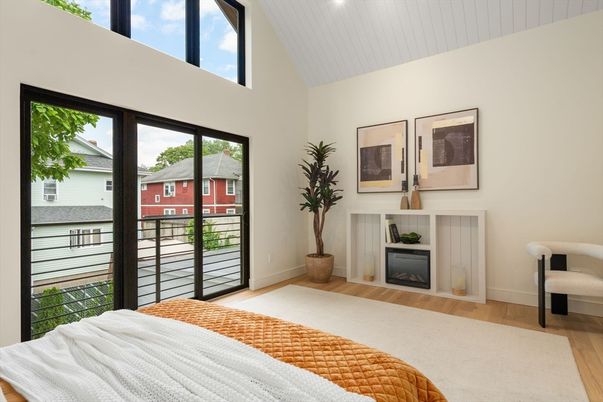 Bedroom, Fireplace, Interior, Wood Texture Flooring
