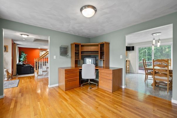 Home Office, Interior, Pendant Lights, Wood Texture Flooring
