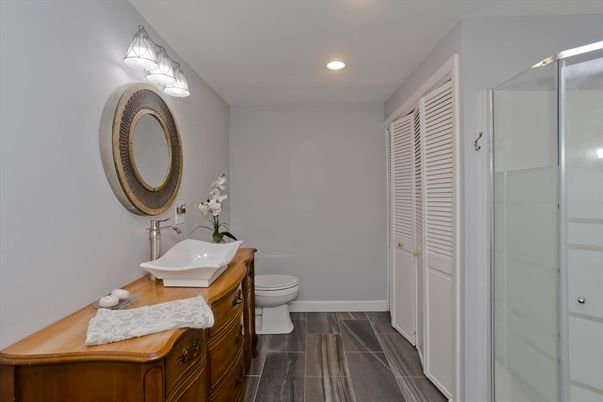 Bathroom, Glass Shower, Interior, Recessed Lighting