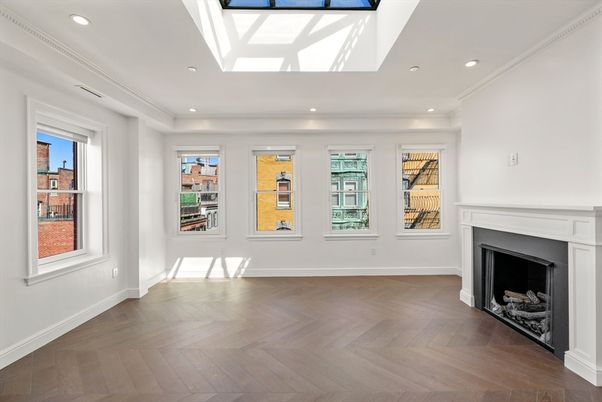 Empty room, Fireplace, Interior, Recessed Lighting, Wood Texture Flooring