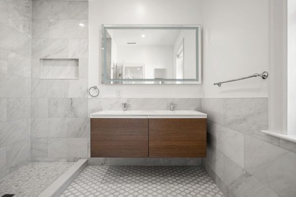 Bathroom, Interior, Marble Walls, Recessed Lighting