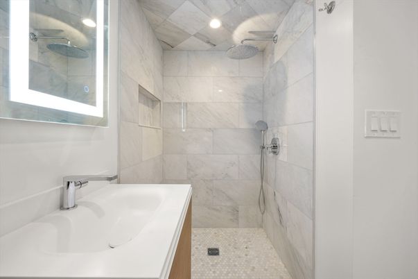 Bathroom, Interior, Marble Walls, Recessed Lighting