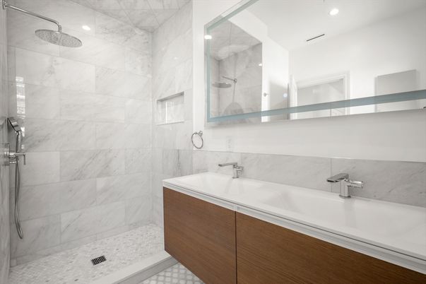 Bathroom, Interior, Marble Walls, Recessed Lighting