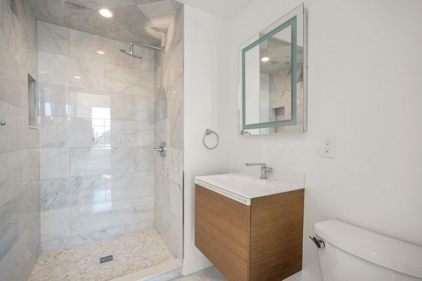 Bathroom, Interior, Marble Walls, Recessed Lighting
