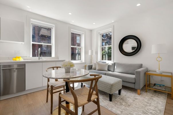 Dining room, Interior, Living room, Recessed Lighting, Wood Texture Flooring