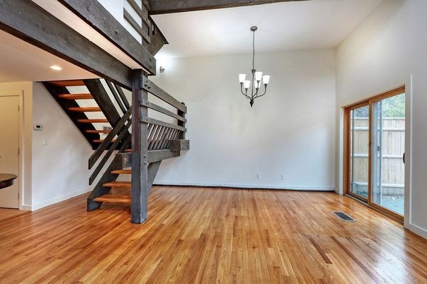 Empty room, Interior, Pendant Lights, Recessed Lighting, Wood Texture Flooring