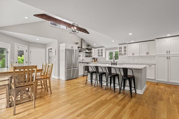 Interior, Kitchen, Recessed Lighting, Stainless Steel Appliances, Wooden Beams, Wood Texture Flooring