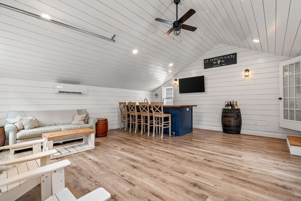 Dining room, Interior, Living room, Recessed Lighting, Wood Texture Flooring