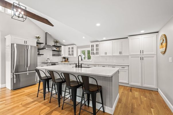 Interior, Kitchen, Recessed Lighting, Stainless Steel Appliances, Wooden Beams, Wood Texture Flooring