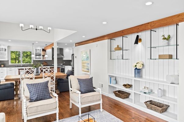 Interior, Kitchen, Living room, Recessed Lighting, Wood Texture Flooring