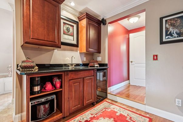 Bedroom, Fireplace, Interior, Recessed Lighting, Wood Texture Flooring