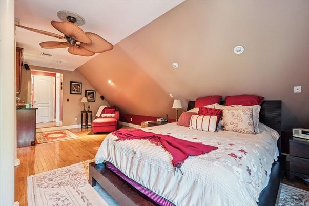 Bedroom, Fireplace, Interior, Wood Texture Flooring