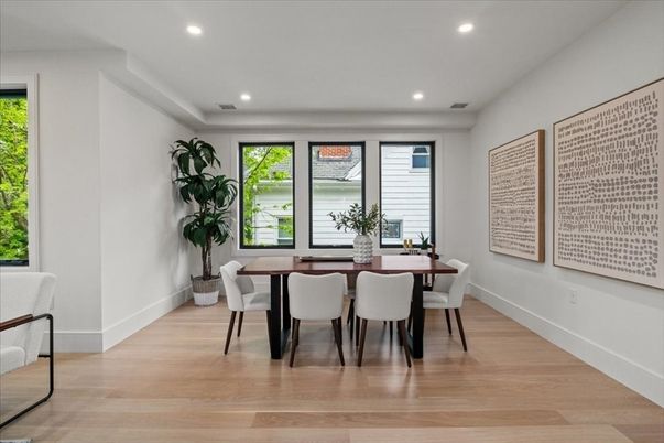 Dining room, Interior, Recessed Lighting, Wood Texture Flooring