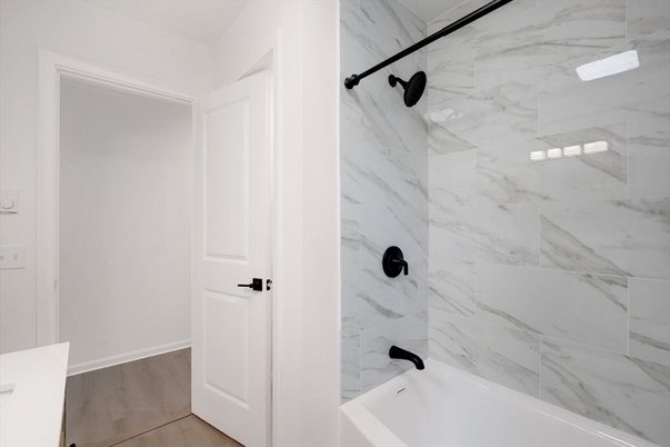 Bathroom, Interior, Marble Walls, Wood Texture Flooring