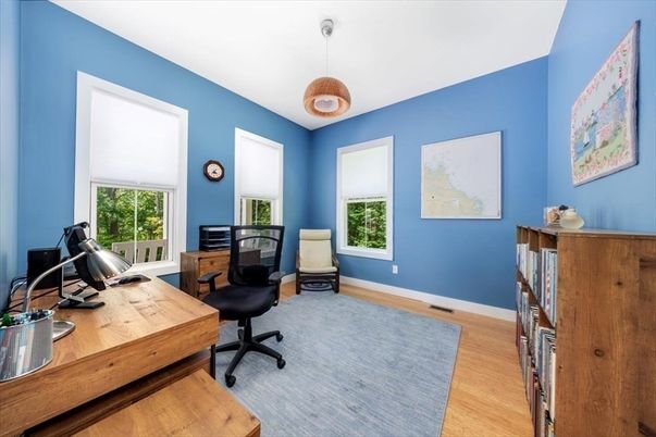 Home Office, Interior, Pendant Lights, Wood Texture Flooring