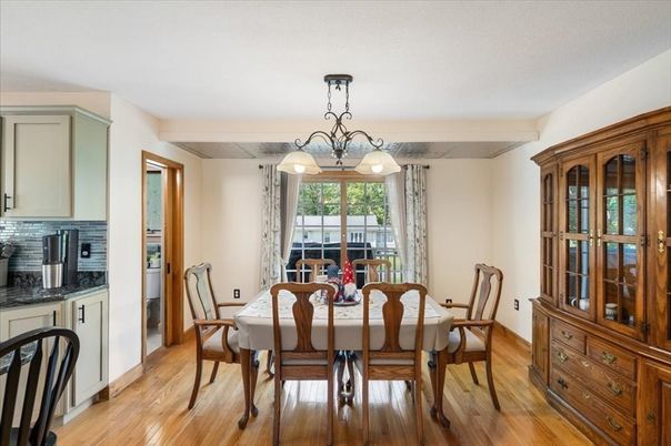 Dining room, Interior, Pendant Lights, Wood Texture Flooring