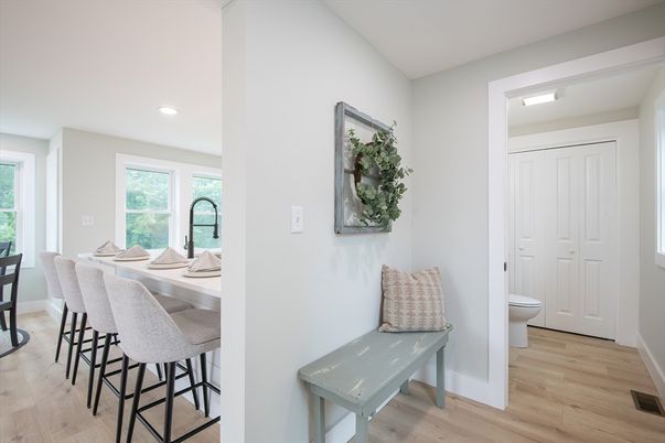 Bathroom, Dining room, Interior, Recessed Lighting, Wood Texture Flooring