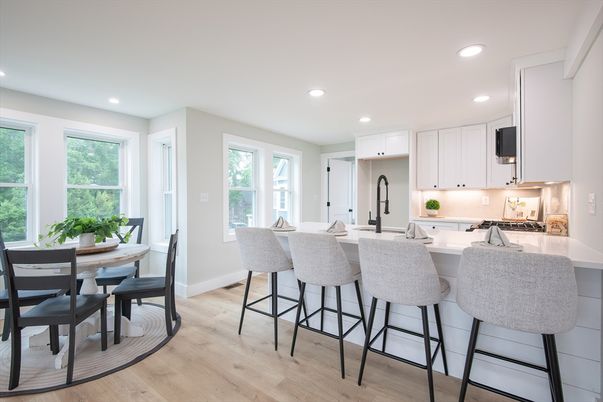 Dining room, Interior, Kitchen, Recessed Lighting, Wood Texture Flooring