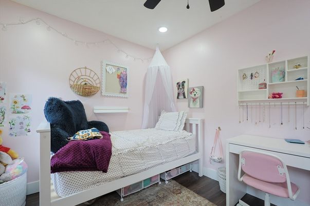 Bedroom, Home Office, Interior, Recessed Lighting, Wood Texture Flooring