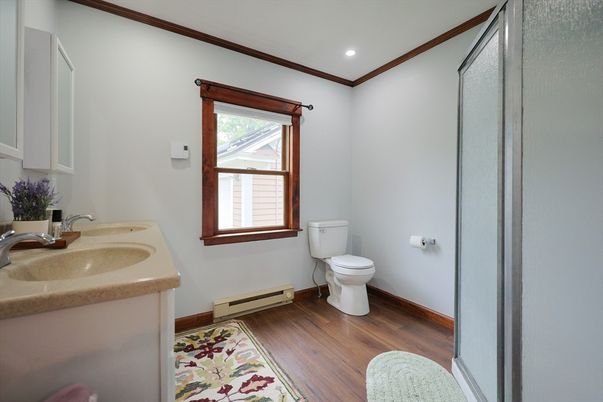 Bathroom, Interior, Recessed Lighting, Wood Texture Flooring