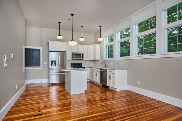 Interior, Kitchen, Pendant Lights, Stainless Steel Appliances, Wood Texture Flooring