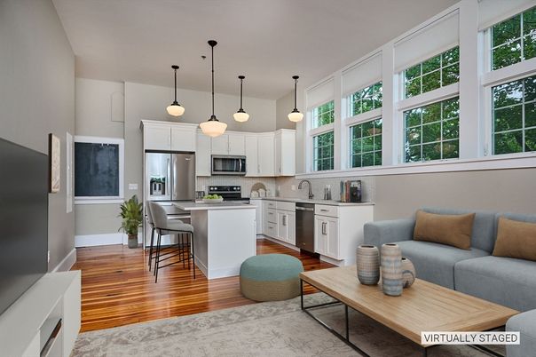 Interior, Kitchen, Pendant Lights, Stainless Steel Appliances, Wood Texture Flooring
