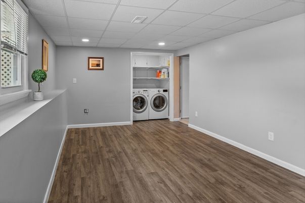 Interior, Recessed Lighting, Utility Closets, Washer, Wood Texture Flooring