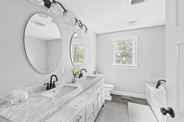 Bathroom, Dual Sink Vanities, Interior, Wood Texture Flooring