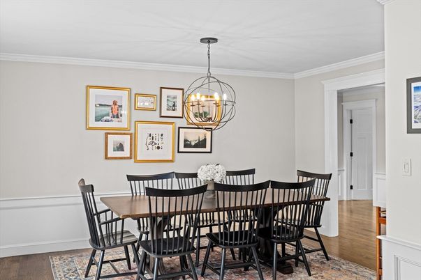 Chandelier, Dining room, Interior, Pendant Lights, Wood Texture Flooring