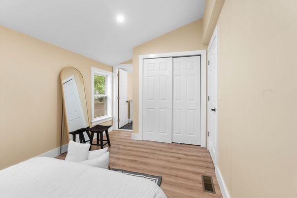 Bedroom, Interior, Recessed Lighting, Wood Texture Flooring