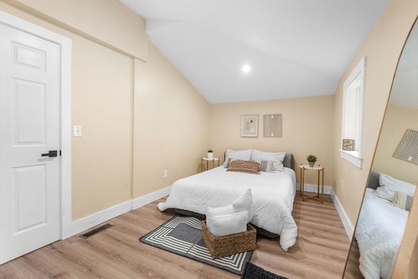 Bedroom, Interior, Recessed Lighting, Wood Texture Flooring