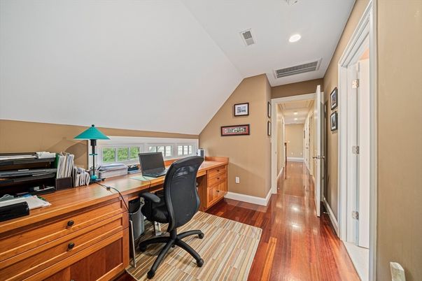 Home Office, Interior, Recessed Lighting, Wood Texture Flooring