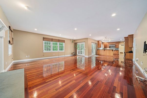 Empty room, Interior, Kitchen, Recessed Lighting, Wood Texture Flooring
