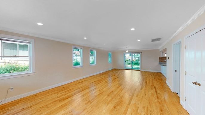 Empty room, Interior, Recessed Lighting, Wood Texture Flooring