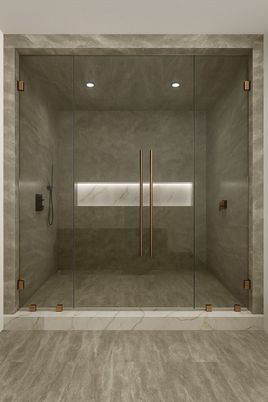 Bathroom, Glass Shower, Interior, Recessed Lighting