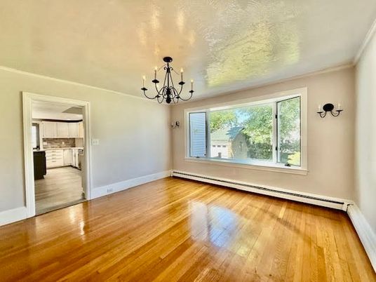 Chandelier, Empty room, Interior, Kitchen, Wood Texture Flooring