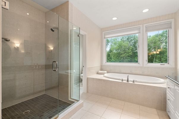Bathroom, Glass Shower, Interior, Recessed Lighting