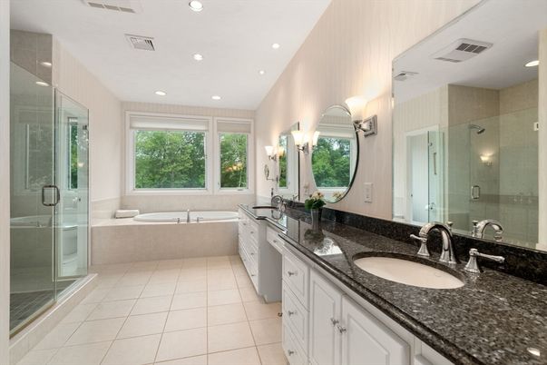 Bathroom, Dual Sink Vanities, Glass Shower, Interior, Recessed Lighting