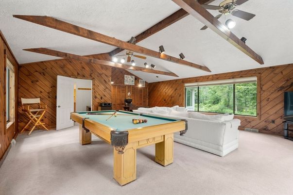 Billiard Table, Game Room, Interior, Wooden Beams, Wooden Walls