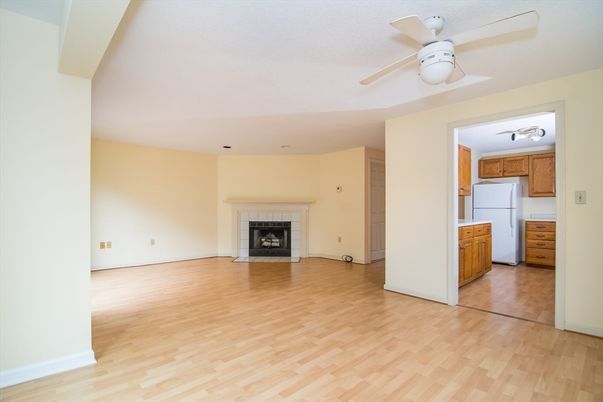 Empty room, Fireplace, Interior, Kitchen, Wood Texture Flooring