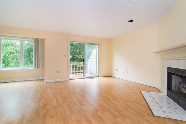 Empty room, Fireplace, Interior, Recessed Lighting, Wood Texture Flooring