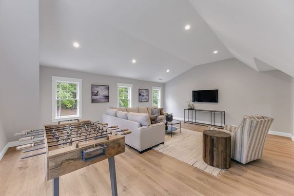Game Room, Interior, Living room, Recessed Lighting, Wood Texture Flooring