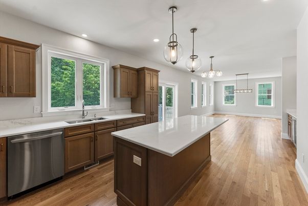 Interior, Kitchen, Pendant Lights, Recessed Lighting, Wood Texture Flooring