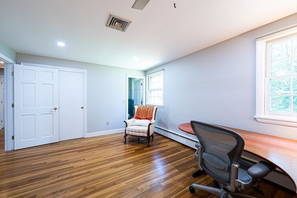 Home Office, Interior, Recessed Lighting, Wood Texture Flooring