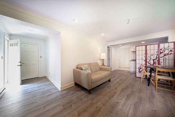 Dining room, Interior, Recessed Lighting, Wood Texture Flooring