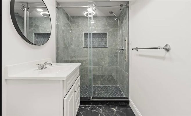 Bathroom, Glass Shower, Interior, Marble